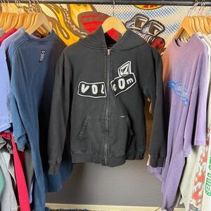 Vintage Volcom Sherpa Lined Full Zip Hoodie Black Mens Medium Logo Patch Skate